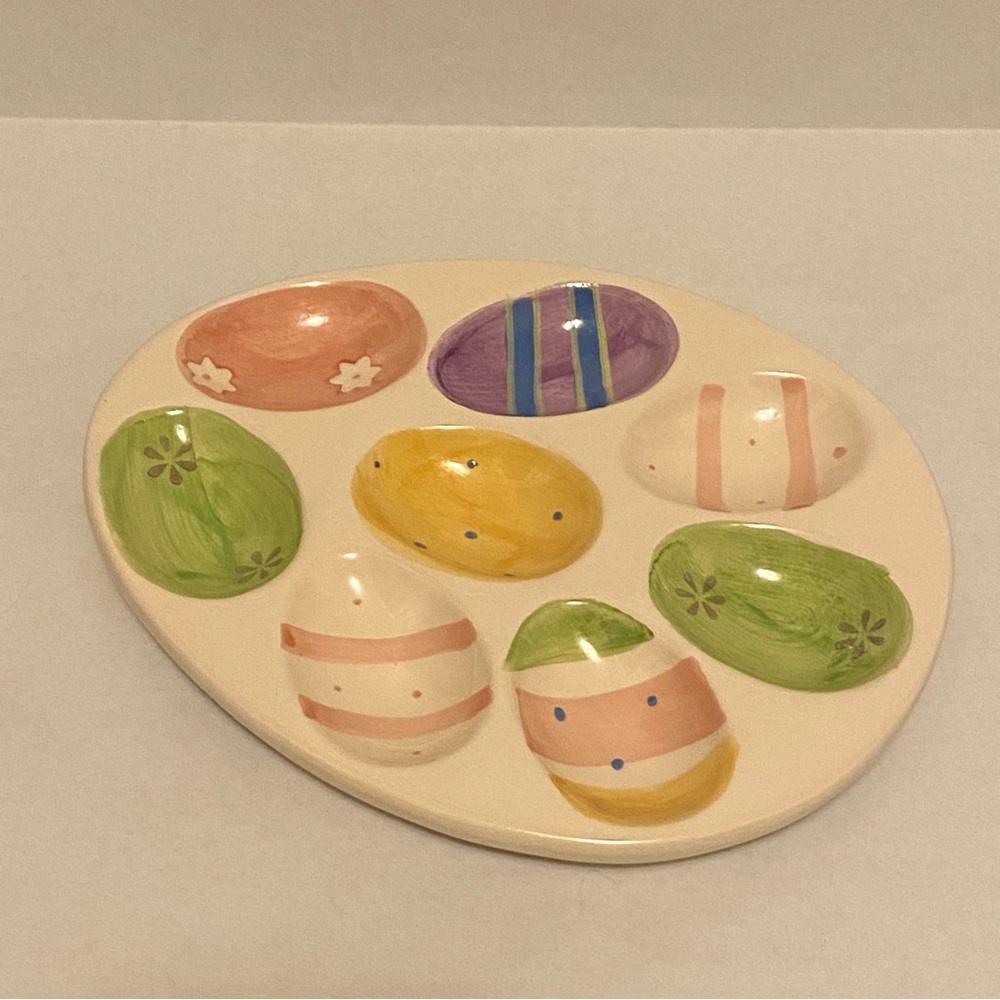 Ceramic Easter Egg Deviled Egg Platter Egg Holder Plate Holds 8 Eggs